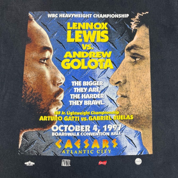 Vtg Lennox Lewis Vs Andrew Golota Mens Boxing T-Shirt Small 90s Black Faded B3 - Picture 4 of 9